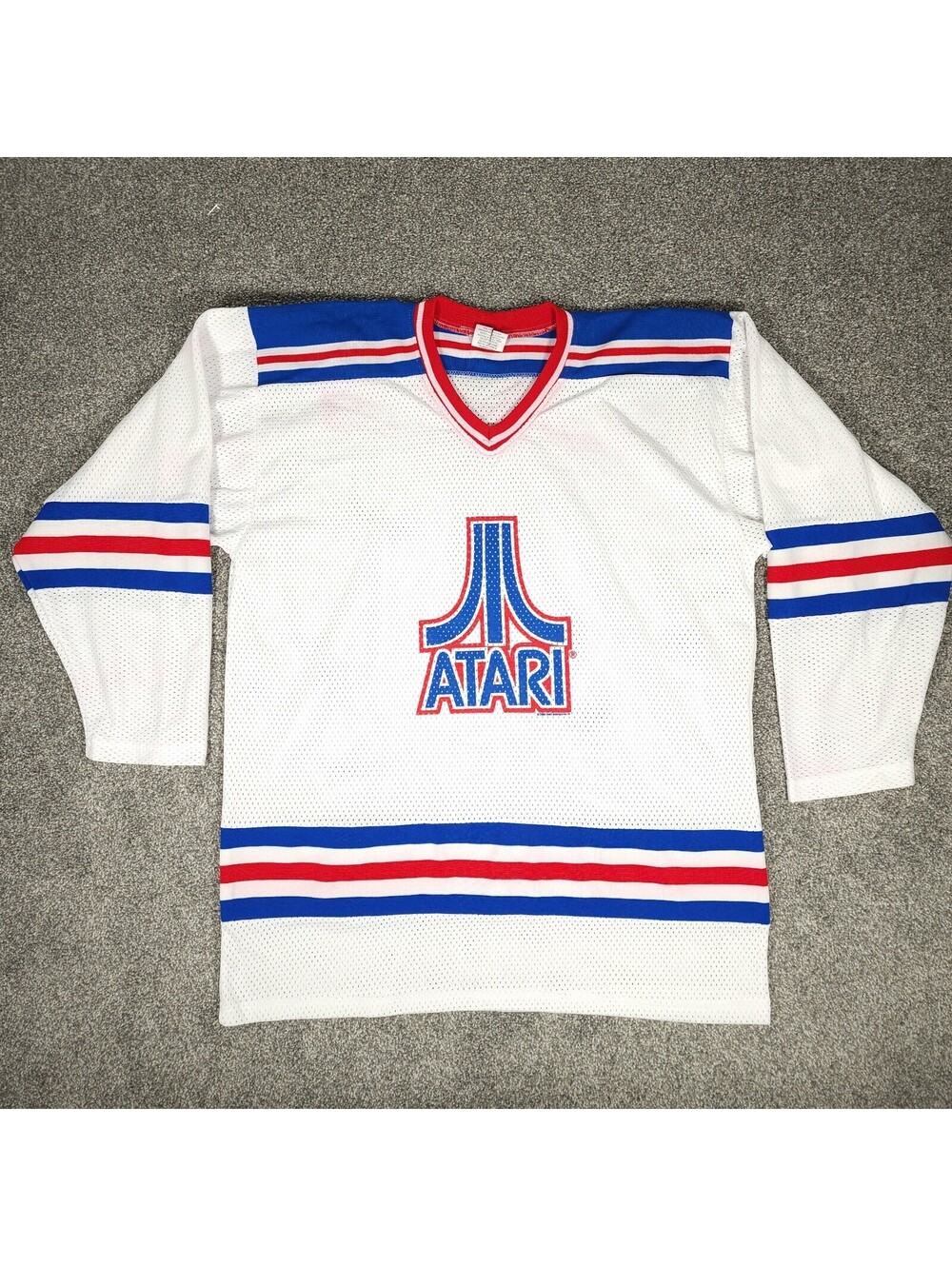 ATARI XXL Hockey Jersey Red White and Blue 24 Minutes Vintage Game Color Bleed